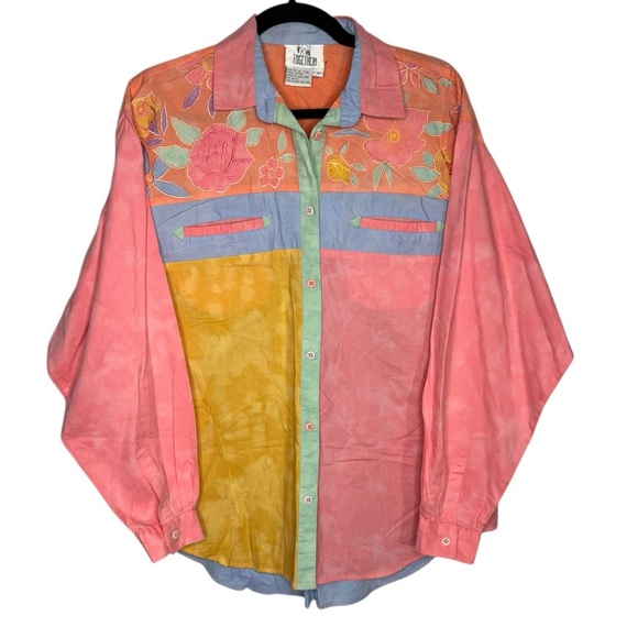 Together Tops - Vtg 90’s Together! Patchwork ColorBlock Floral Embroidered Boho Cottagecore Med